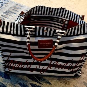 Henri Bendel Brown and White Striped Tote
